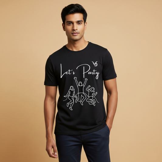 Lit Mode Regular Fit American Black T- Shirt